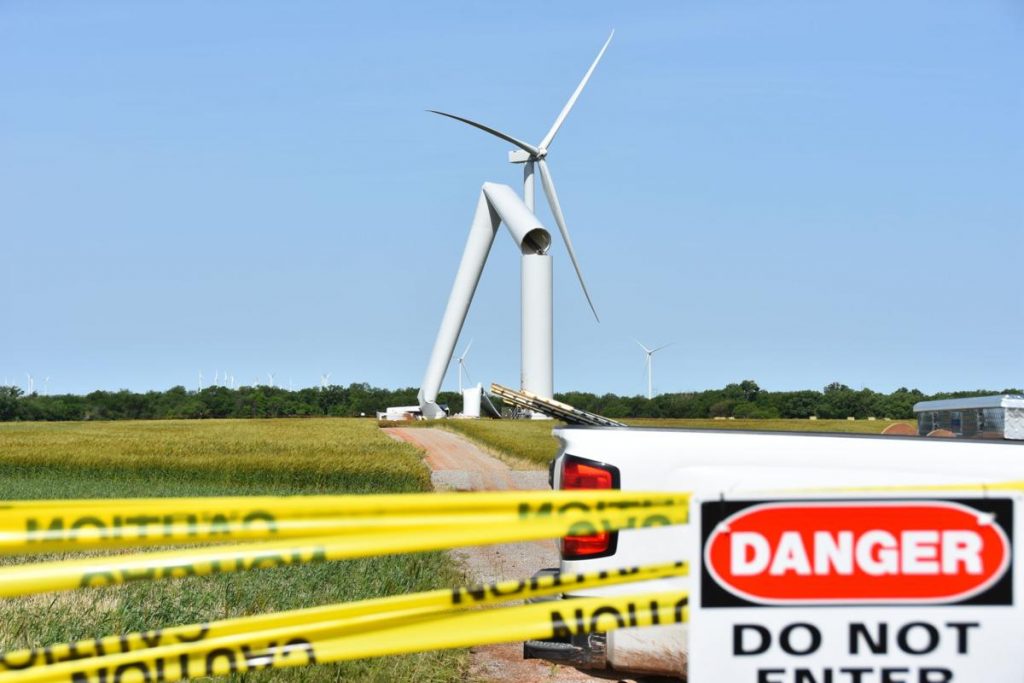 Wind turbine collapses during strong winds in northern Oklahoma