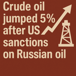 graphic showing crude oil jumped 5% after US sanctions on Russian oil