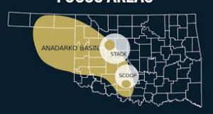 Oklahoma state with Anadarko Basin showing in yellow