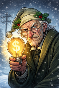 scrooge holding a lightbulb with a dollar sign on it